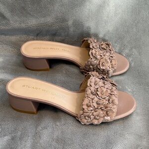 Stuart Weitzman Beige Floral Block Heel Sandals